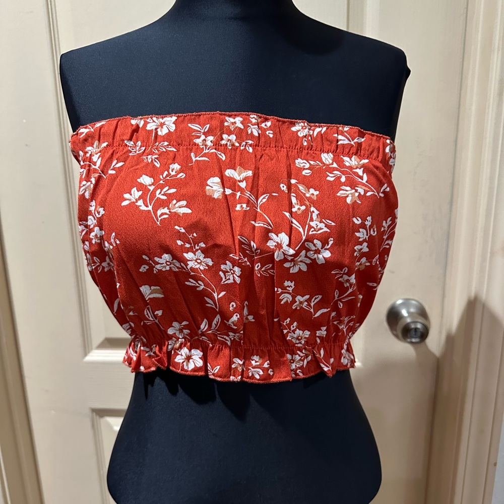 red floral tube top